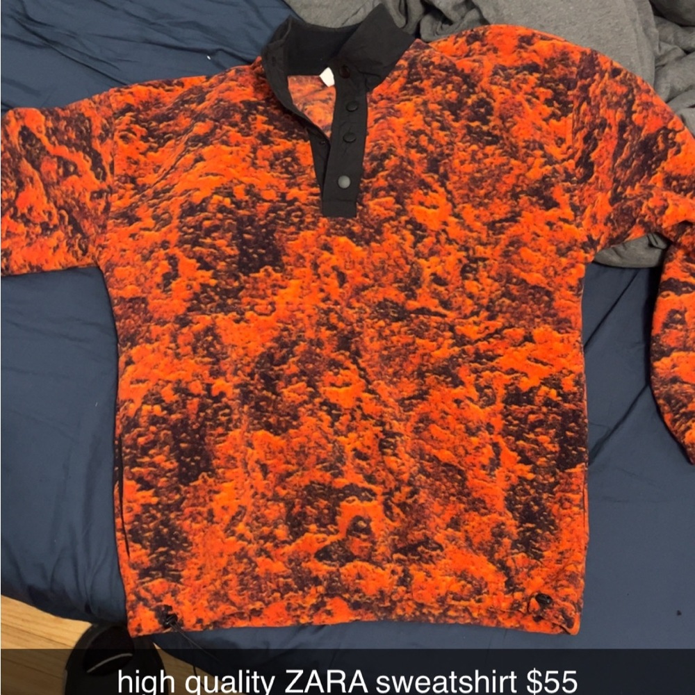 Zara Fiery Orange and Black Patterned Sweatshirt